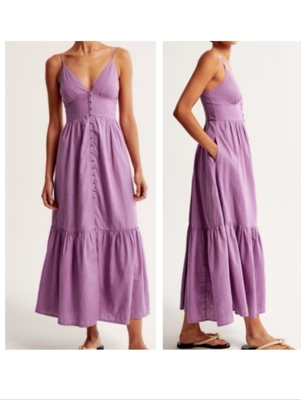 Abercrombie & Fitch linen-blend purple button-through tiered maxi dress XLT Tall